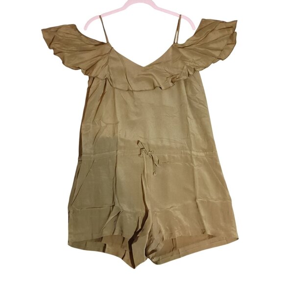 NEW Chaser Sage Green Ruffle Off-Shoulder Silk Romper Drawstring‎ Waist Size M - Picture 5 of 14